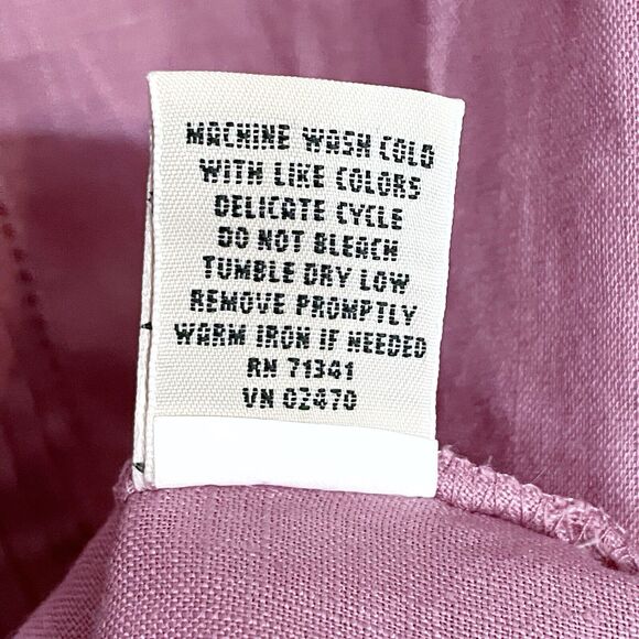 LL Bean Women’s Large Pink Pleat Front Band Collar Linen Shirt Top Button Up - Picture 4 of 5